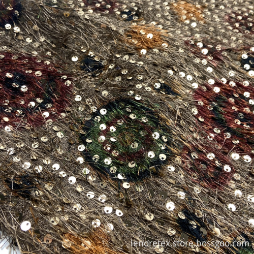 Fringed Feather Leopard Print Knit Sequin Embroidery Fabric